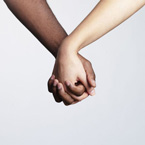 2 hands holding, male and female, black / white